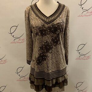 Zashi. Size Medium. Adorable Cotton Blend Dress with Metallic Embellishment  B25
